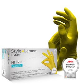 AMPri Med-Comfort Lemon Nitrile Gloves, Yellow, Pack of 100, Size L, Powder-Free, Nitrile Disposable Gloves in Sizes XS, S, M, L, XL