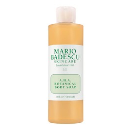 Mario Badescu AHA Botanical Body Wash hidratante, clarificante y exfoliante suave para una piel más brillante, suave y tersa, jabón corporal infundido con ácido glicólico y enzimas de frutas, 236 ml