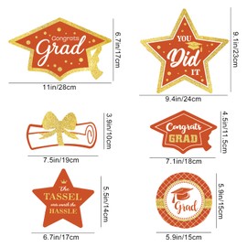 Orange and Gold Graduation Decorations Set of 24 Class of 2024 Table Decor Congrats Grad Party Centerpiece Sticks Table Toppers Graduation Party Supplies