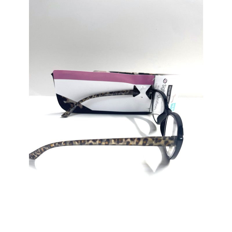 Foster Grant Sight Station Reading Glasses SSR24 cat-eye black leopard