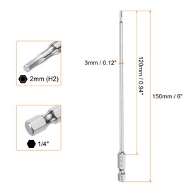 QUARKZMAN Hexagon Hex Screwdriver Bit Set 2 mm (H2) Metric 1/4 Inch Magnetic 150 mm (6 Inch) Long S2 Steel Screwdriver Bits Key Hex Pack of 5