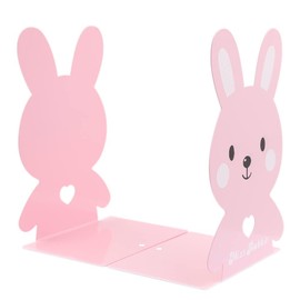 Cute Pink Rabbit Metal Bookends Hollow Heart Shape Bunny Iron Book Ends For Kids School Library Birthday Christmas Study Gift Home Desk Decoration