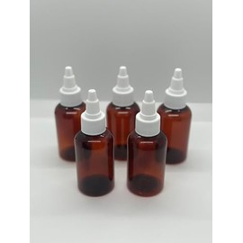 Caribbean Coastal Delights 2 oz Amber Plastic Boston Round Bottles with Twist Open/Close Cap, BPA-Free, Perfect for Essential Oils, Aromatherapy, and Beauty Blends - Travel Size (5 Pack)