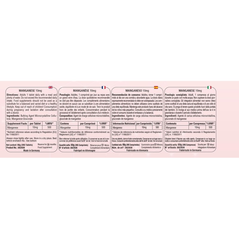 Manganese 10mg - 365 Tablets - Trace Element for Connective