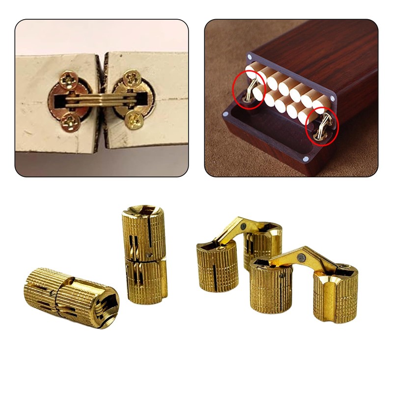 10Pcs Brass Barrel Hinges, Invisible Cabinet Furniture Hinges with 180