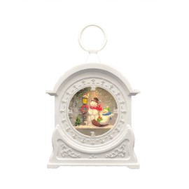 Victory Creative Seaonsal Greeting Illumiation Snowman in Clock Musical Water Globe 9" Glitter Spinner Battery Operated Timer & USB, Xmas Light Up Snow Globe Home Decor