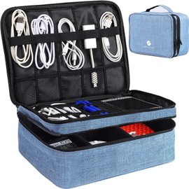 Travel Electronics Organizer, Waterproof Cable Organizer Bag for Electronic Accessories Double Layer Large Shockproof Cable Storage Bag for Cord, Power