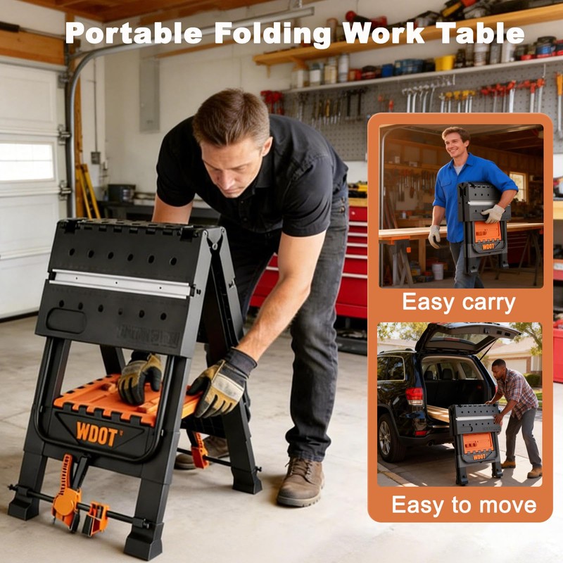 WDOT Work Bench Table 2 in 1 Portable Folding Workbench
