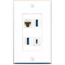 Wall Plate City [4 Ports] CAT6 2 USB-3 USBC Wall Plate DecorZ White