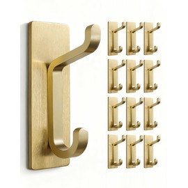 Pickpiff - Paquete de 12 ganchos de pared para chamarra y toalla: colgador calcomanía de puerta de 12 libras, color dorado
