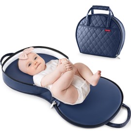 Portable Diaper Changing Pad Leather Waterproof Travel Changing Pad with Diaper Bag, Easy to Clean, Newborn Girls and Boys, Blue