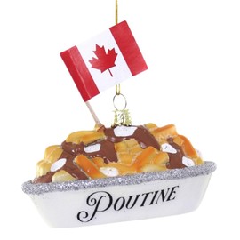 Cody Foster & Co. Poutine Christmas Ornament – Glass, Glittered Finish, 3.5" Wide, Canadian Flag Detail, Fun Food Tree Decor for Holiday Gifting & Collectors
