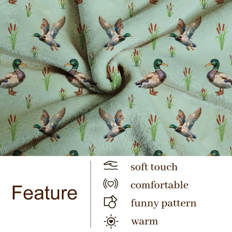 WADORN Wild Mallard Duck Throw Blanket, Cozy Soft Ducks Reeds