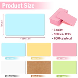 Pack of 600 Blank Kraft Paper Cards, Colourful Paper Cards, Coloured Index Cards, Business Cards, Blank Memory Cards, Kraft Paper, Flashcards, Playing Cards, Word Card, Vocabulary Card, Flash Cards