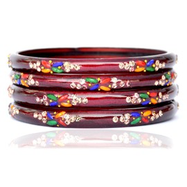 JD'Z COLLECTION Indian Jewelry Bollywood Bangles Set Glass Bangles Fashion Ethnic Partywear 4pc Traditional Bangles (Mehrun, 2.8)