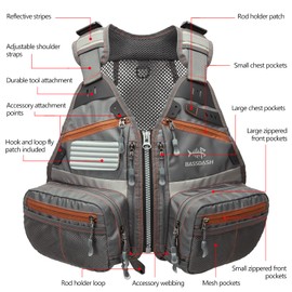 BASSDASH Youths Kids Fly Fishing Vest for Adjustable Size with Multiple Pockets Trout Bass Fishing Gear FV09