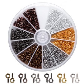 Pack of 600 Small Eye Screws, Metal Mini Eye Screws, Screw Hooks, Eye Bolts, Mini Through Hooks, Eye Bolts for DIY Crafts, Jewellery Making, Crafts, 4 x 8 mm