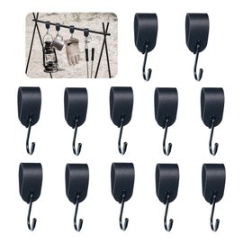 S Hooks with Leather Loop, 12 Pieces, Black Coat Hooks, Coat Hooks with Leather Loop, Multifunctional Metal Hooks for Wardrobe, Kitchen, Bathroom - Hanging Clothes and Accessories