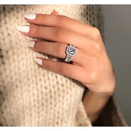 LAIFULA 925 Plated Silver Shiny Full Diamond Ring Square Cut 3Ct Cubic Zirconia Cocktail Rings CZ Multi Row Diamond Ring Eternity Engagement Wedding Band Ring for Women's Size S