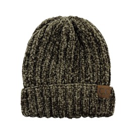 C.C Unisex Chenille Soft Warm Stretchy Thick Cuffed Knit Beanie Cap Hat-New Olive