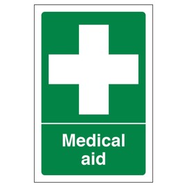 V Safety Medical Aid - Portrait 100 x 150 mm - 2mm Super-Tough Rigid Plastic Safety Sign