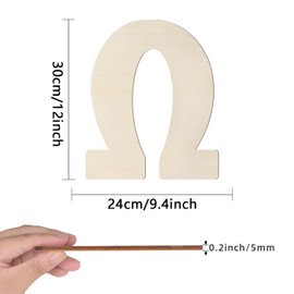 Large Wooden Greek Letters 12 inch, Wood Letter Ω Omega Unfinished Wooden Alphabet Letters for Wall Decor Crafts DIY Painting for Sorority Fraternity Gifts Classroom Education Nursery Wall Art