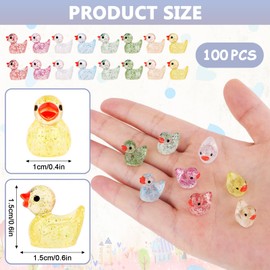100 Pcs Mini Resin Ducks,8 Colors Glitter Resin Tiny Ducks,Cute and Charming,Twinkle Small Ducks with Transparent Plastic Packaging Box,Cute Miniature Toy for DIY Craft,Garden Landscape Deracoration