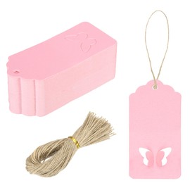 sourcing map 100Pcs Kraft Paper Gift Tags with String, 3.5 x 1.6 Inch Blank Hanging Labels Wave Shape Paper Labels Rose Red Gift Tags for Price Tags, Christmas, DIY Crafts