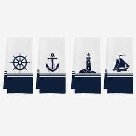 IWXYI Nautical Hand Towels,Beach Kitchen Towel,Beach Nautical Anchor Waffle Weave Kitchen Dish Towels Set,Beach Nautical Anchor Hand Towels Dish Cloths for Kitchen(16×24 Inches Set of 4)