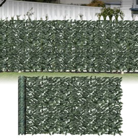 SunnyRoyal 4'x14' Artificial Leaf Faux Ivy Privacy Fence Screen for Outdoor Balcony Patio Decoration Fencing Panel Mesh Back (Laurel Leaves Dark Green)
