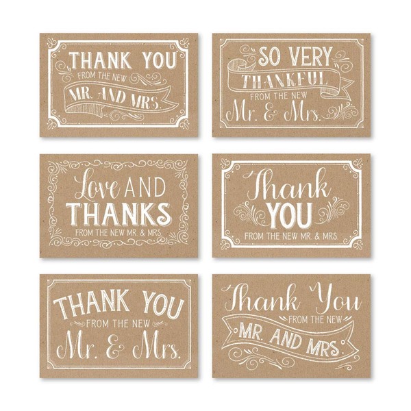 Hadley Designs Wedding Thank You Cards With Envelopes - 24 Rustic Cards For Bride And Groom's Guests