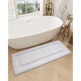 LUMI Large Bathroom Rugs, 24"x60" Soft Bath Mats for Bathroom, Quick Dry Absorbent Bath Mat, Microfiber Washable Bath Rug, Non Slip Backing Runner Rugs for Bathtub, Bathroom Floor, White