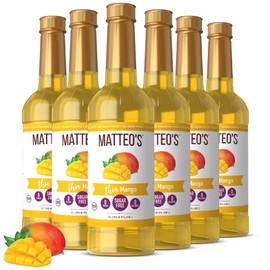 Matteo's Mango Syrup for Coffee, Drinks, Pastries & Cocktails – Sugar-Free Sweetener for Beverages, Restaurants, and Bars – Aromatic Mango Flavor, Non-Alcoholic, Vibrant Flavor, 33.8oz (6pk)