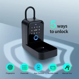Gaurqiah Smart Key Lock Box – Wall Mounted or Shackle Design, Fingerprint, Passcode, Bluetooth & App Access, IP65 Waterproof Key Safe for Airbnb, Home, Realtor