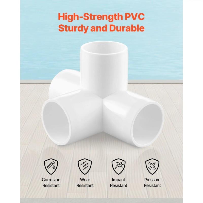 10-Pack 1\" PVC Pipe Joints Elbow Connector 4-Way PVC Fittings