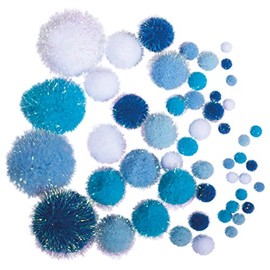 Rayher 50 Metallic Pom Poms for Crafting and Card Making, Craft Pom Poms, Mixed Size Pom Poms in Blue Shades, Glitter Pom Poms, Various Diameters, 76529000