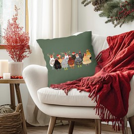 Fuasei Christmas Chicken Throw Pillow Covers 18x18, Farmhouse Christmas Decor, Funny Christmas Chicken Lights Xmas Pillow Covers for Couch, Christmas Decorations for Living Room Bedroom Home