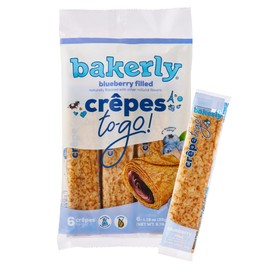 bakerly Blueberry Filled Crepes to go! Non GMO, Free from Artificial Flavors & Colors, Pack of 4, 6-Count (24 Total Crepes)