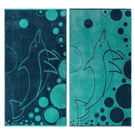 SUPERIOR 100% Cotton Mystic Dolphin (Set of 2) Oversized Beach Towel - Teal