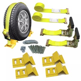 Indusafe 2 Wheels 2" x 8' Wheel Chock Tire Strap Tie Down Kit for Trailer ATV UTV RZR