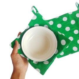 CUSHYSTORE Bowl Cozy Pot Holder Canvas Holders Heat and Cold Resistant Anti-Scalding Protector (Green Polka dot)