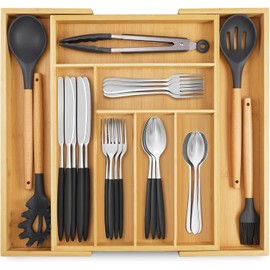 Organizador de Utensilios, Bandeja para Cubiertos Expandible con 8 Compartimentos, Organizador de Cubiertos para Cocina, Dormitorio, Salón, Vajilla