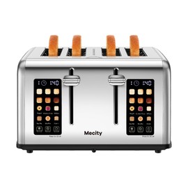 Mecity 4 Slice Toaster with Touch Screen Control, 4 Wide Slots, Stainless Steel Smart Bread Toaster for Bagels, Muffins, Waffles, Dual Control Panel, Timer, Defrost, Reheat, 120V 1650W