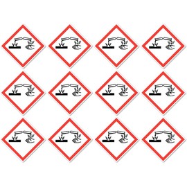 Corrosive Hazard Symbol UN/GHS Hazard Pictogram Sticker 1" Pack of 12