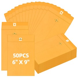 Glarks 50Pcs 9 x 6 Inch Clasp Envelopes Brown 28lb Kraft Paper Catalog Envelopes with Gummed Seal and Clasp Closure for Home Office Business School Filing, Storing and Mailing Documents