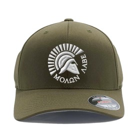 Spartan Warrior Helmet Molon Labe - Come and Take It Custom Embroidered Flexfit Baseball Hat (Olive, L/XL)