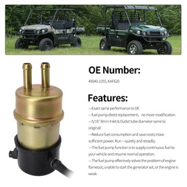 OXCANO 49040-1055 Electric Fuel Pump 12V with Am116304 Fuel Filter Compatible with Kawasaki Mule Fuel Pump 3010 3000 3020 3010 4X4 2500 2510 2520 1000 Repalce KAF620 KF620 (8mm In/Outlet)