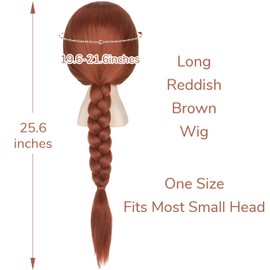 M MISS U HAIR- Peluca larga trenzada de color castaño rojizo, que presenta una peluca larga trenzada, un tono rojo cobrizo vibrante con corona de princesa, collar y orejas de terciopelo verde.