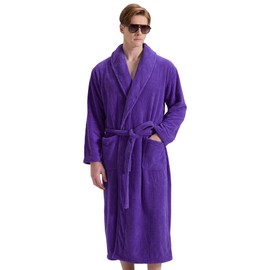 PJGGZ Men's Shawl Collar Bathrobe, Soft Long Towel Robe for Men - Super Absorbent Quick Dry yet Warm(Dark Purple, 2XL/3XL)