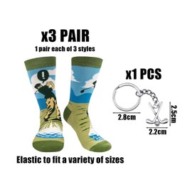 OAAO 3 Pairs of Golf Socks, With 1 Golf Keychain, Golf Socks, Mid-Calf Socks, English Letter Socks, Cotton Socks, Golf Accessories, Suitable for Daily Wear, Sports, Fishing (Green)